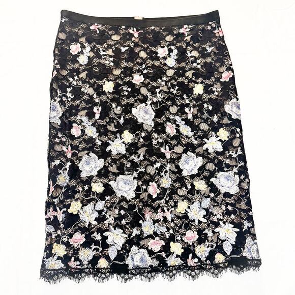 BCBG MAXAZRIA Lace Flower Embroidered Overlay Pencil Skirt Size Large - Picture 1 of 7